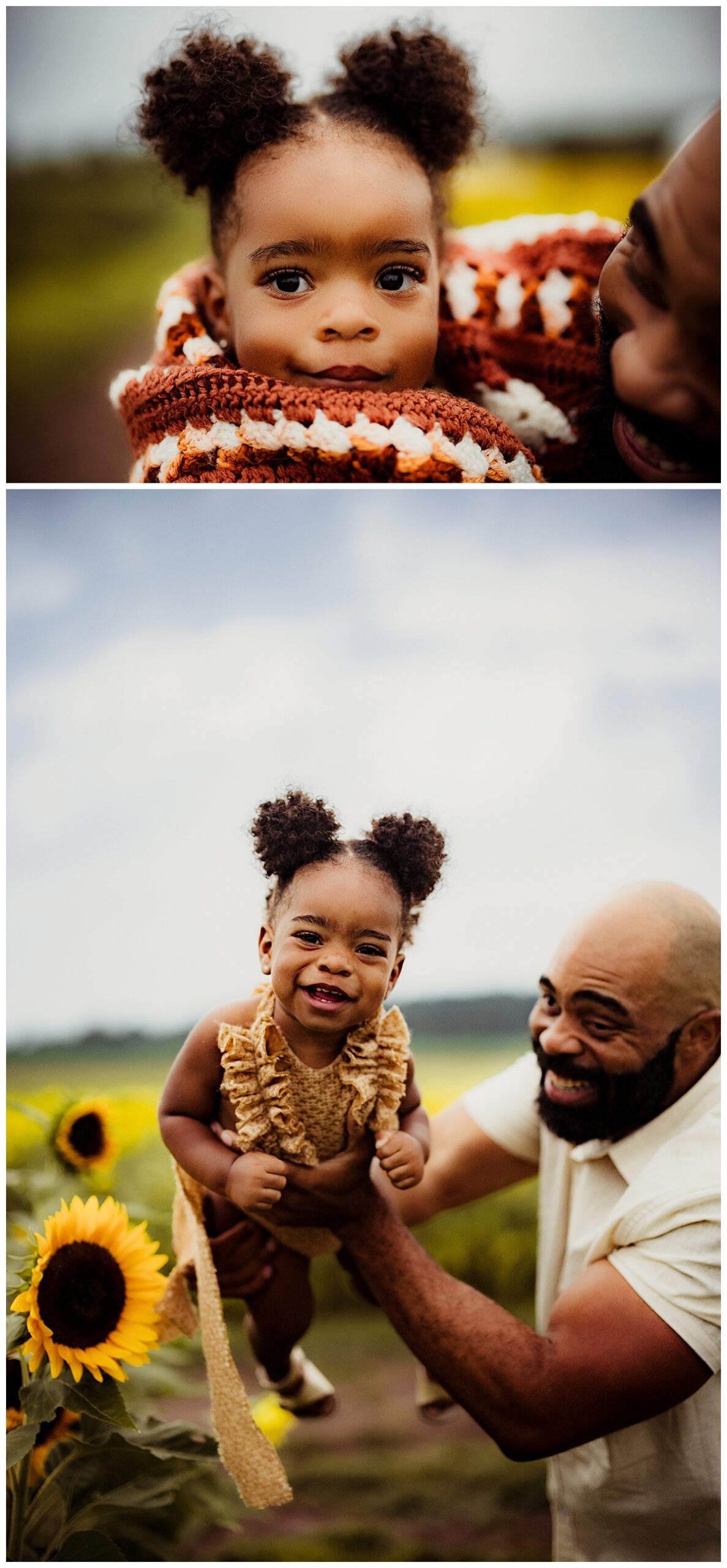 Dad and daughter play together during their sunflower photoshoot
