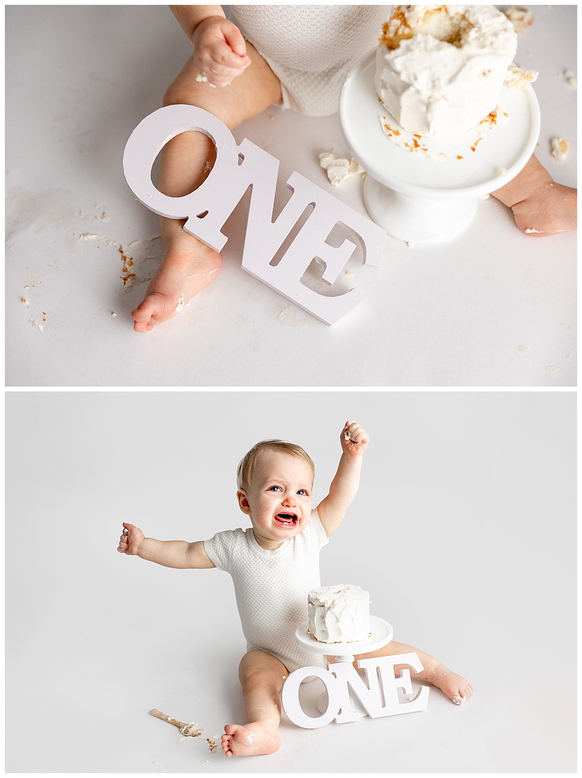 Baby enjoys cake for Virginia Newborn Photographer