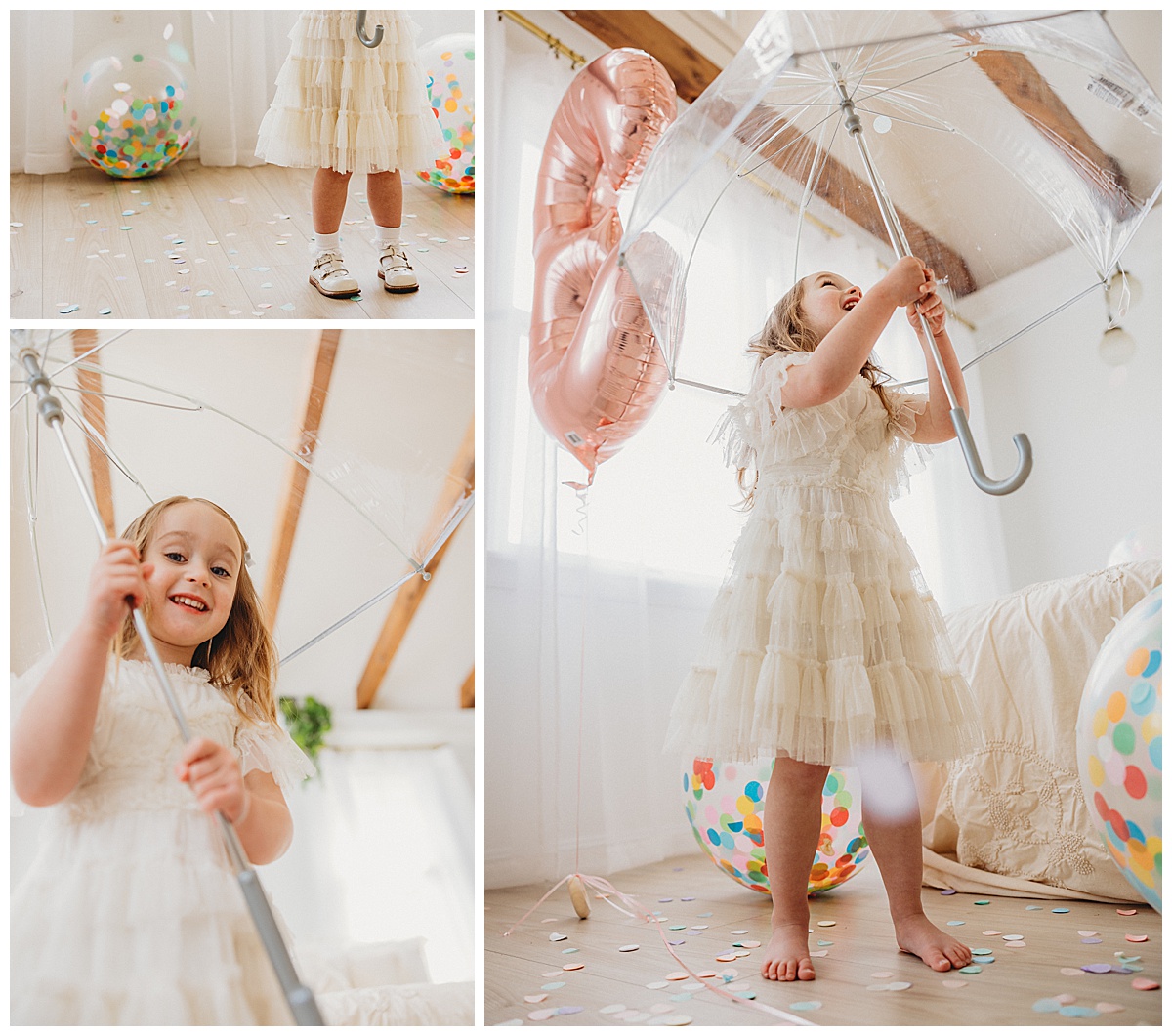 Young girl plays under confetti for Norma Fayak Photography