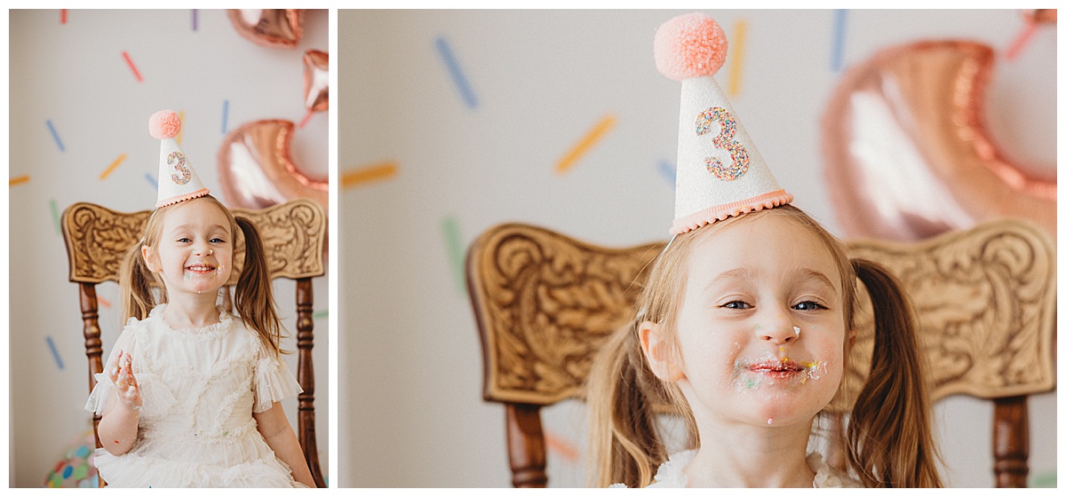 Little girl enjoys birthday cake for Norma Fayak Photography